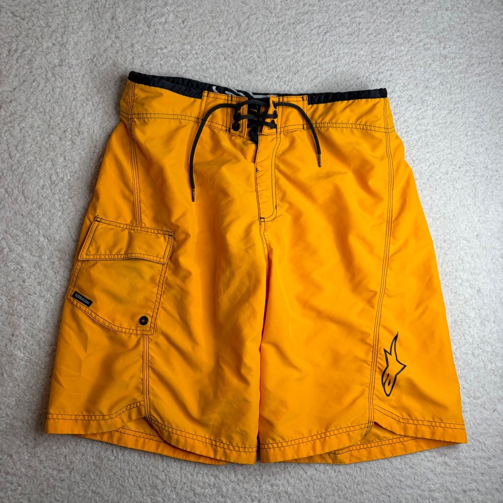 Y2K Alpinestars Mens Orange Board Shorts Y2K Cargo Pocket skater Size 34